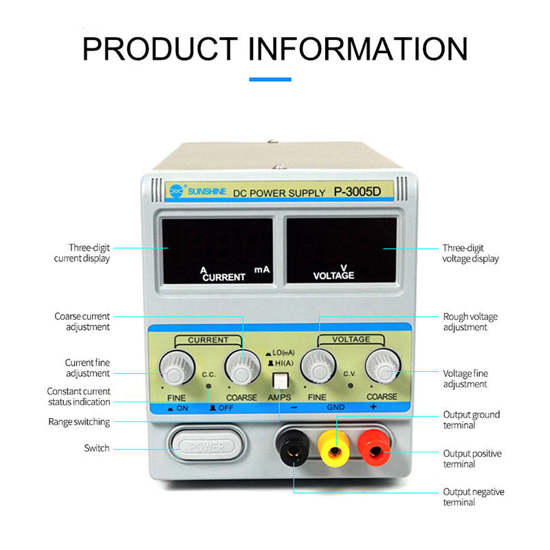 Sunshine P-3005D 5A 30V DC Power Supply With 3-Digital Display